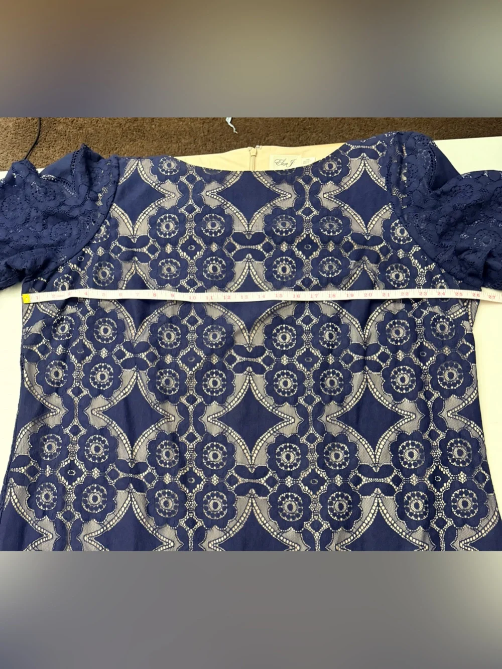Eliza J Navy Lace Midi Dress with Nude Lining